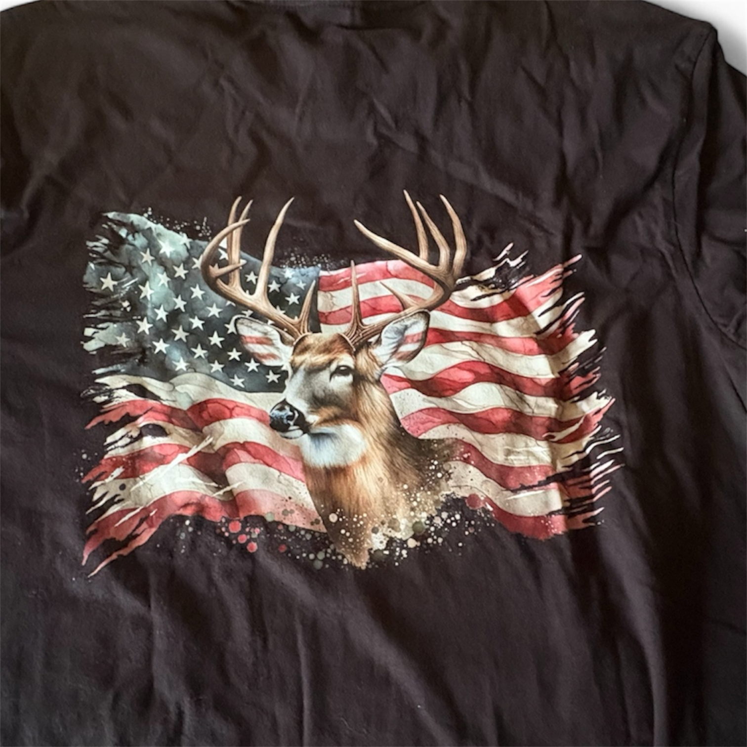 Long Sleeve Tee — Black (Flag on back; Buck, District Made)